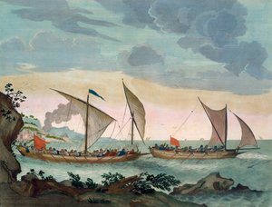 Brigantine ajamassa takaa Feluccalle ja nousemassa sen kyytiin, "Le Neptune Francois", n. 1693-1700 (käsinvärinen kaiverrus)